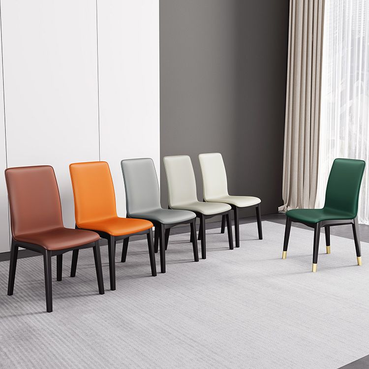 Industrial Restaurant Leather Side Chair Matte Finish Solid Back Dining Chair