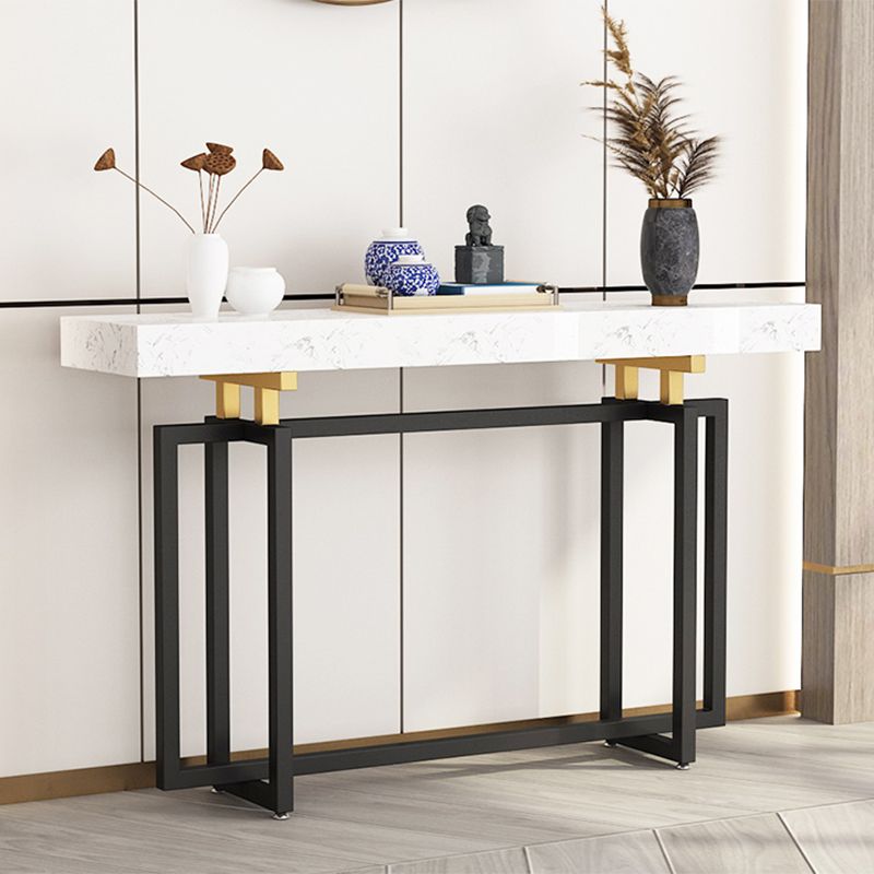 Glam Marble Rectangle Stain Resistant Console Table in Black/white