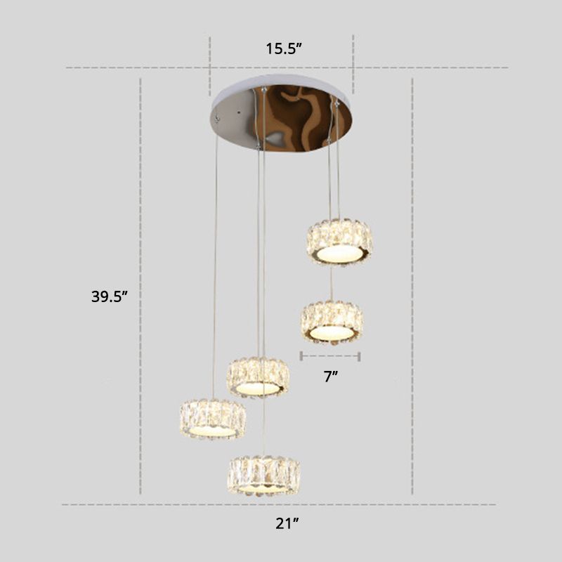 Ronde eetkamer plafondlamp afgeschuinde gesneden K9 kristal minimalistische LED multi hanger in Clear