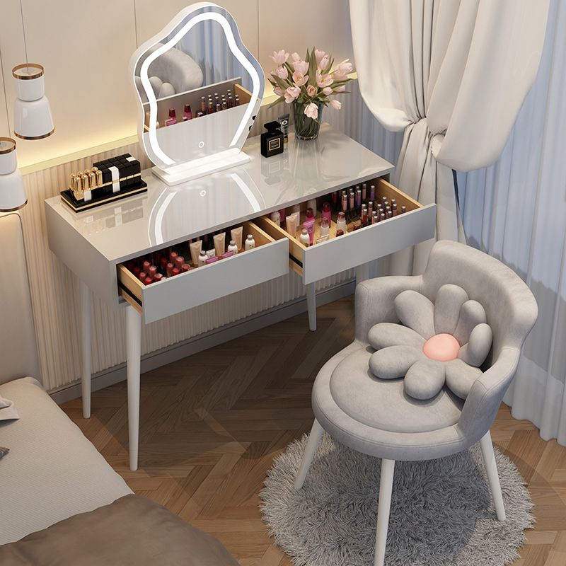 Contemporary Lighted Mirror Makeup Vanity Desk in Wood Vanity Dressing Table Set