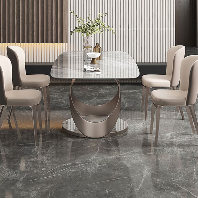 Mesa de comedor de lujo tradicional rectángulo gris mesa de comedor de piedra sinterizada con base de pedestal