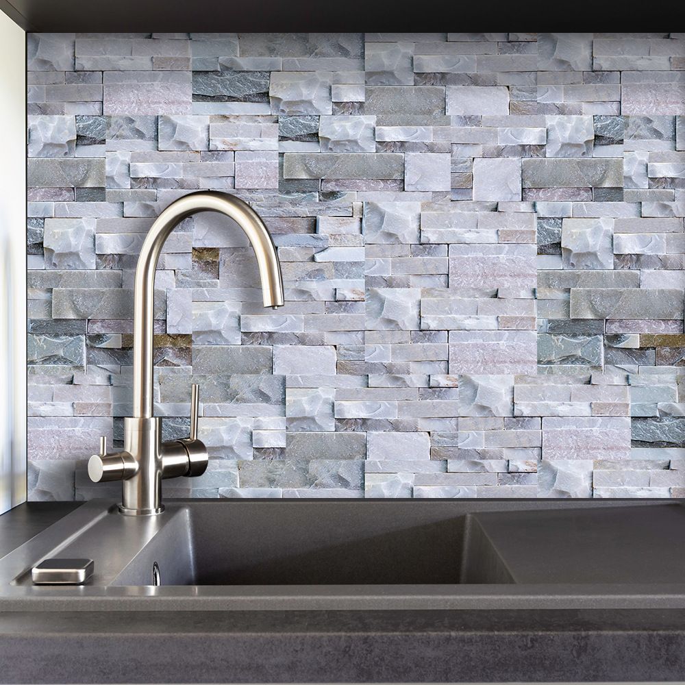 Modern Grey PVC Peel and Stick Tiles Rectangular Stacked Stone Mosaic Tile