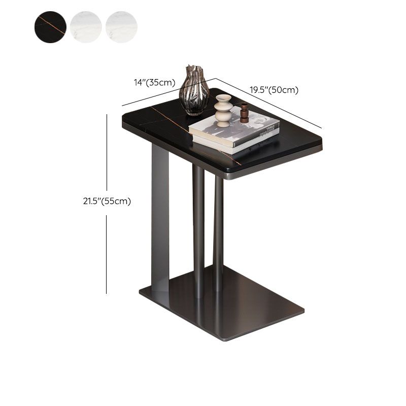 Contemporary Slate Top End Slide Table Metal C Side Table, 21.7" Tall
