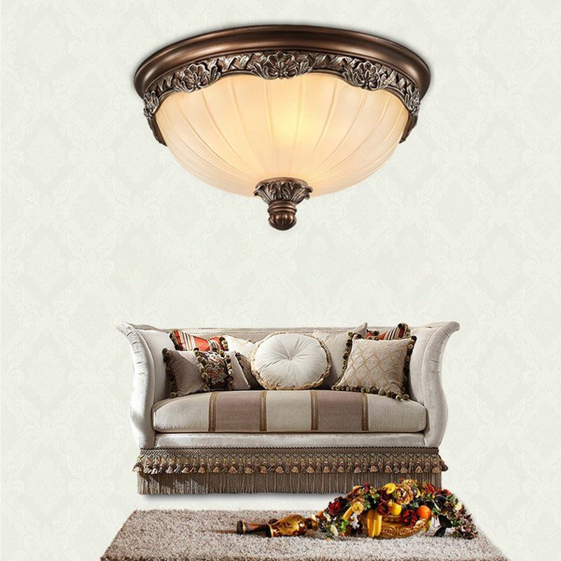 Braune geriffelte Glas-Unterputz-Schüssel, traditionelle Unterputz-Deckenleuchte für Schlafzimmer