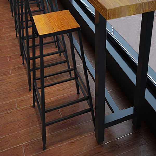 Contemporary Solid Wood Bar Stool Armless Dining Stool with Footrest