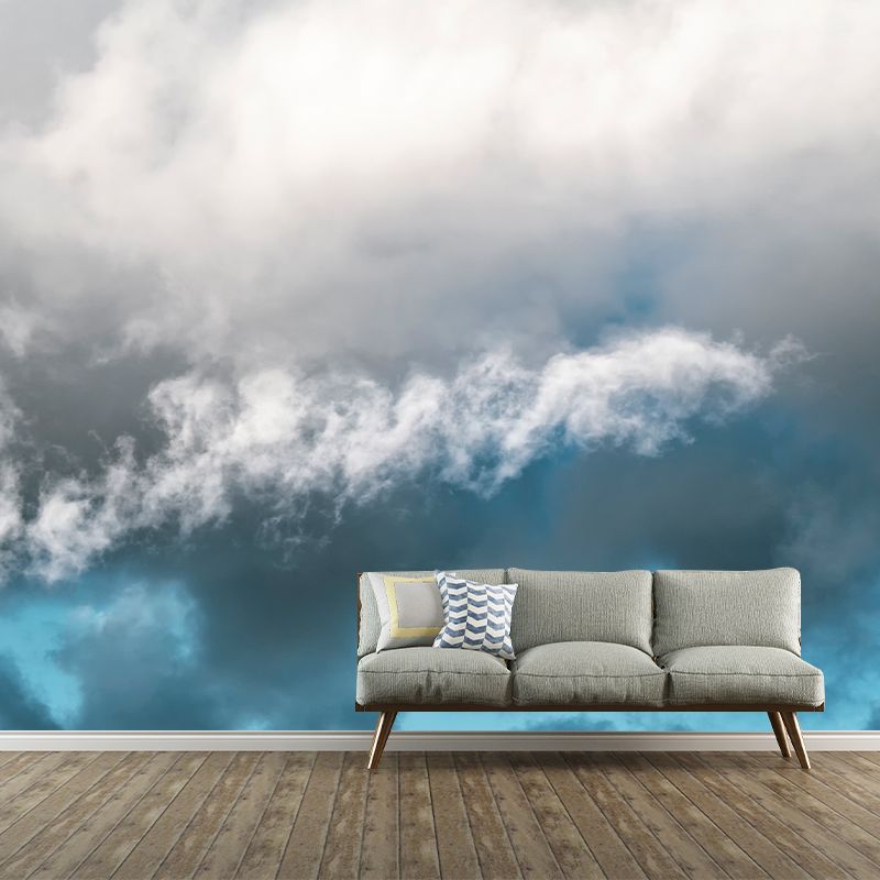White Cloud and Blue Sky Scene Wall Decor Stain Proof Wall Mural for Living Room