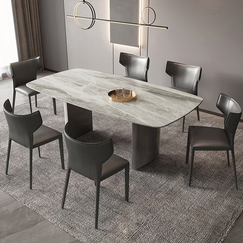 Modern Rectangle Stone Table Standard Height Double Pedestal Dining Table