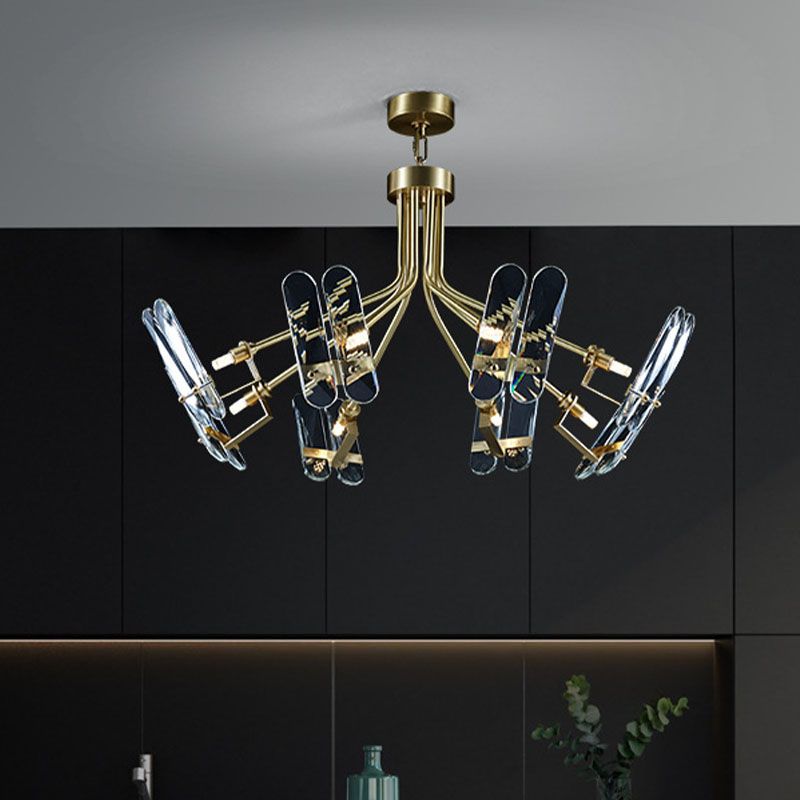 Clear Crystal Sputnik Semi Flush Modern 8 Bulbos Bulbos Techo de dormitorio Filos de montaje en latón