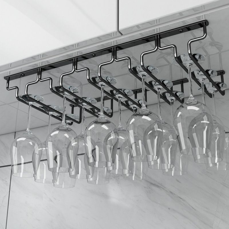 Contemporary Metal Wine Glass Rack Hanging Glass & Stemware Holder in Black