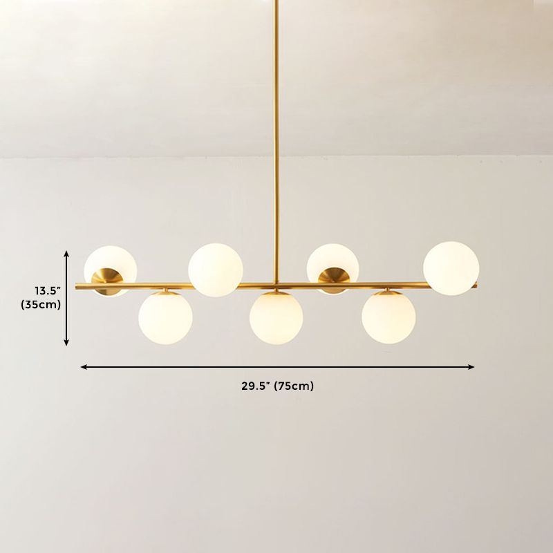 Polished Brass Kitchen Island Light 7-Light Simple Design Glass Shaded Chandelier