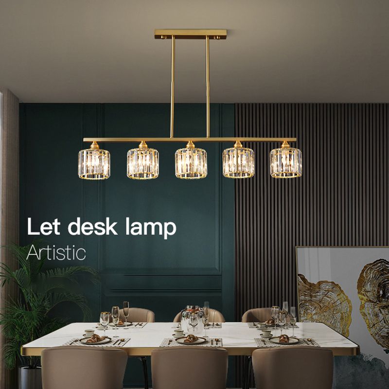 Modern Style Linear Shape Island Lights Crystal 3/5/6 Lights Pendant Light in Gold