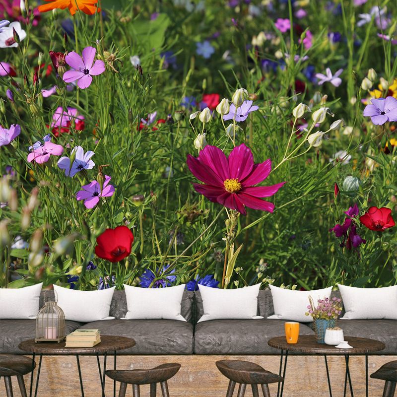 Multi Color Flower Removable Mural Wallpaper Stain Resistant Decor for Bedroom