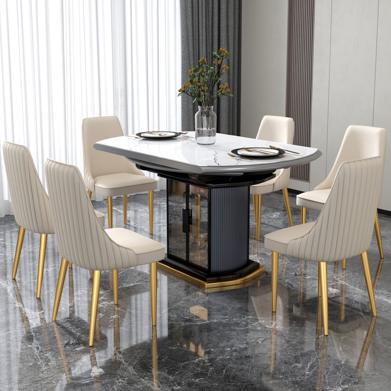 Glam Style Side Chair Parsons Leather Dining Chair with Gold Frame