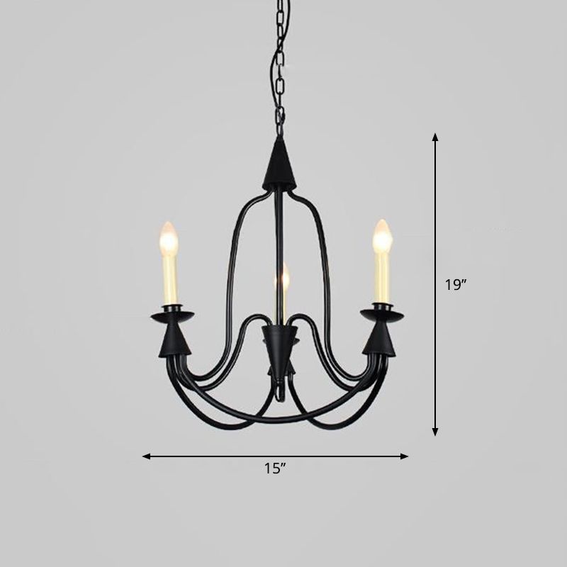 Curved Arm Dining Room Ceiling Chandelier Classic Metal 3/6 Lights Black Hanging Light Fixture for Dining Room