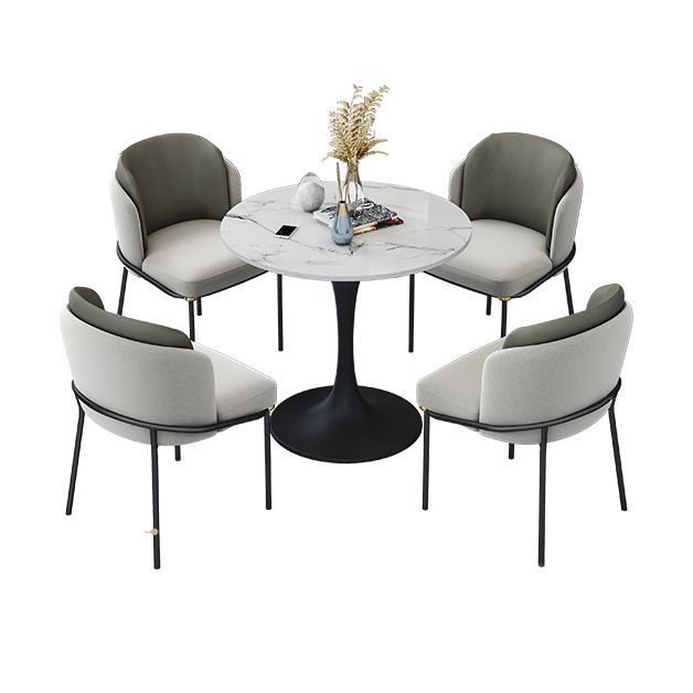 Contemporary Stone Dining Set 1/4/5 Pieces Round Dining Table Set with Padded Chairs