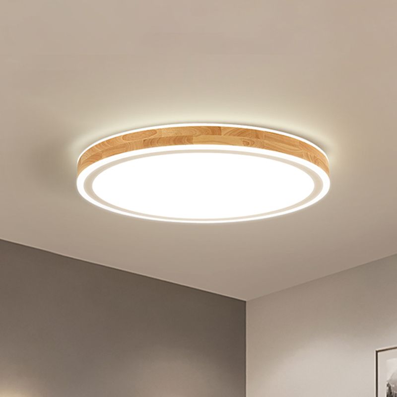 Lampe nordique à montage encastré à double anneau Halo, éclairage de plafond de couloir à LED en bois de 12 "/ 15" de diamètre en Beige