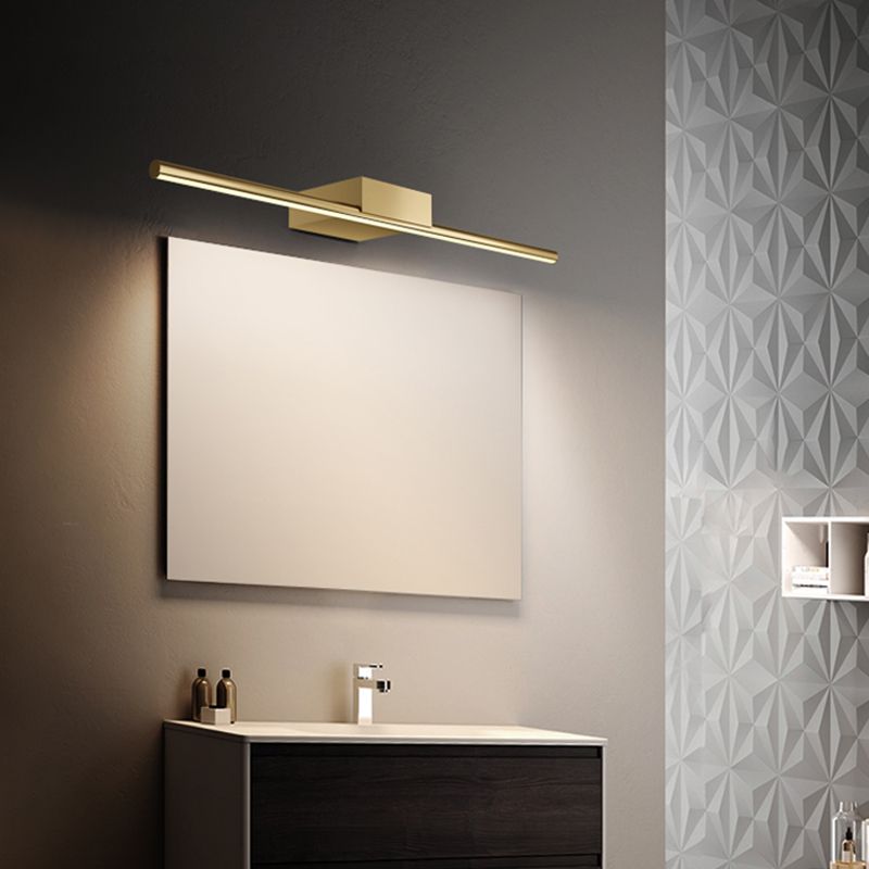 1-Light Linear Shade Wall Sconce Post-Modern Style Mirror Wall Lighting in Brass