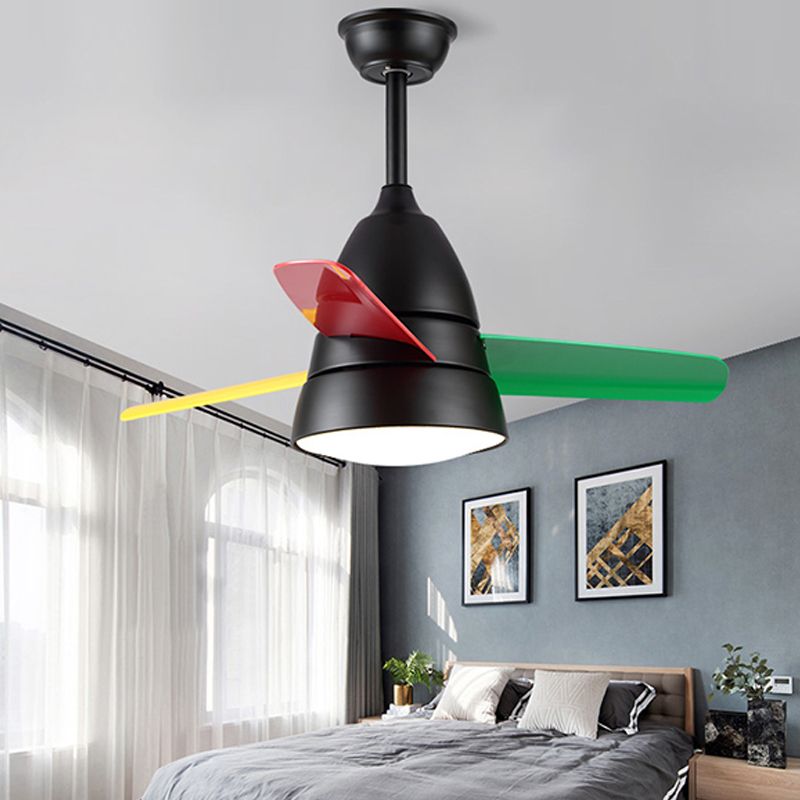 Metal Flush Mount Fan Lamp Macaroon Style LED 3 Gears Ceiling Fan Light for Living Room