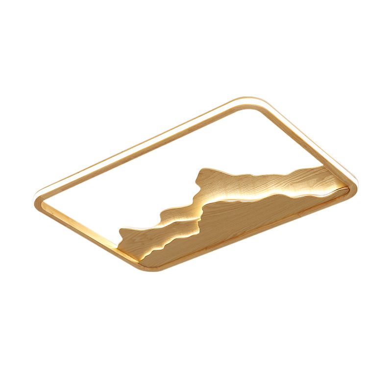Rectangle en bois Cébullition de l'ébullition léger Chinese Bedroom LED Flush Mount Lighting Fixture with Mountain Decor