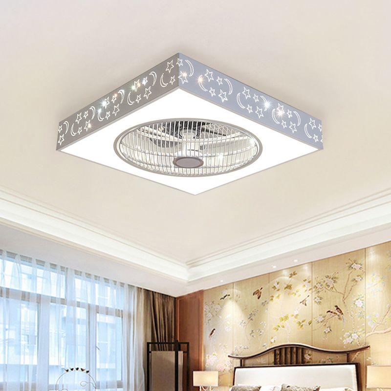 Luz de techo de semi rascillo cuadrado blanco LED acrílico moderno 21.5 "W Livera de ventilador colgante de sala de estar con 3 cuchillas