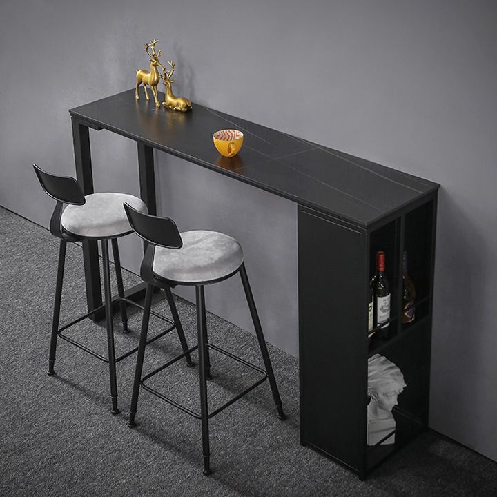 Modern Rectangle Stone Bar Table Set 1/3 Pieces Counter Table with Metal Stools