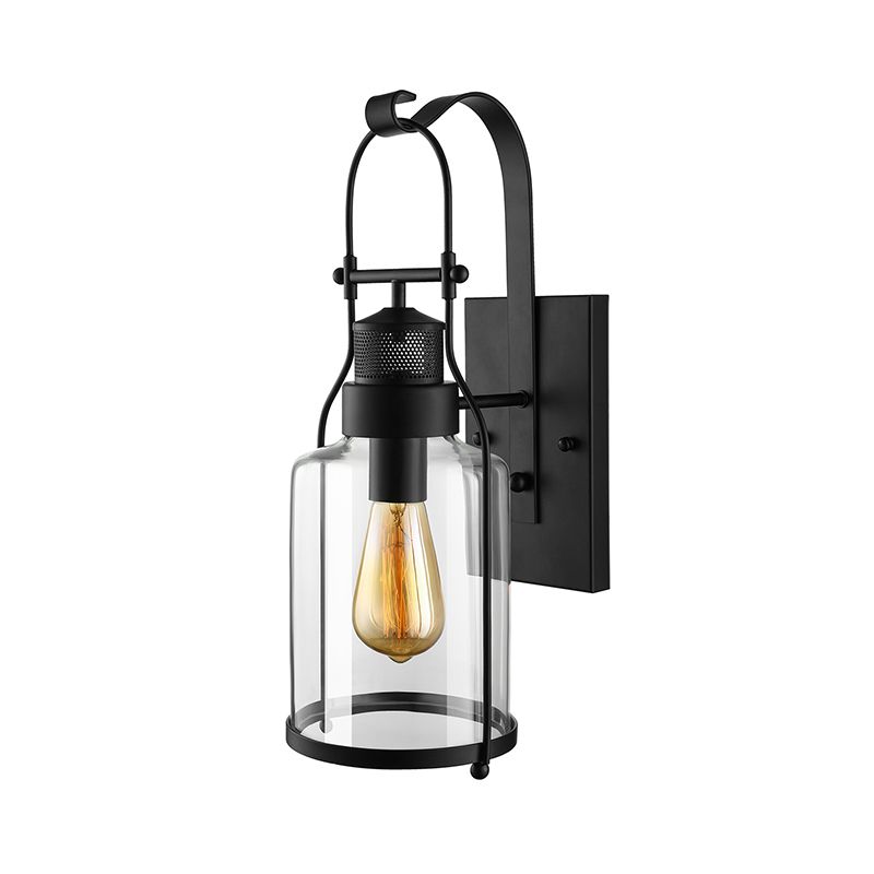 Cylinder Clear Glass Wall Mounted Lamp Industrial Single Bulb Living Room Sconce Light in Black/White/Rust with Cage