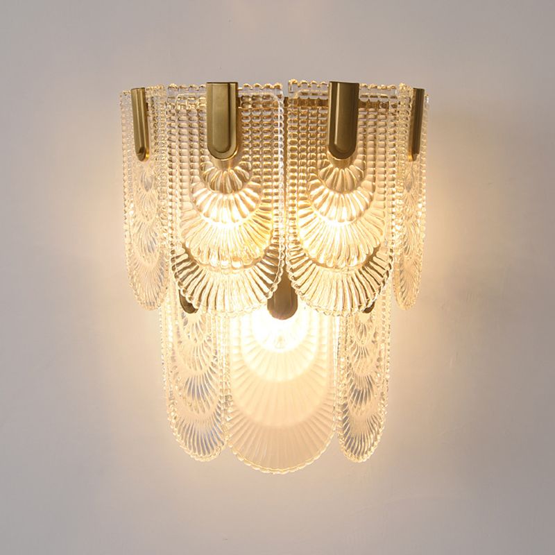 Glass Unique Shape Sconce Light Modern-Style 2 Lights Wall Light Fixtures in Gold