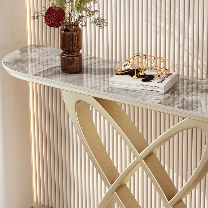 Glam Stone Console Table Iron Scratch Resistant Console Sofa Table for Hall