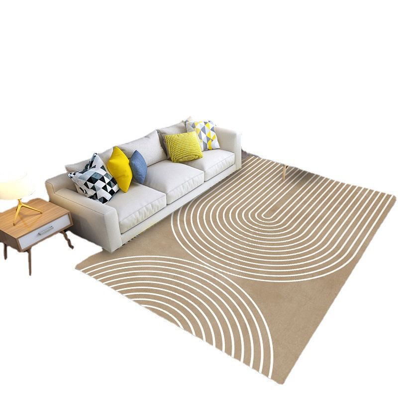 Grey Modern Carpet Polyester Line Carpet Washable Rug for Home Decor