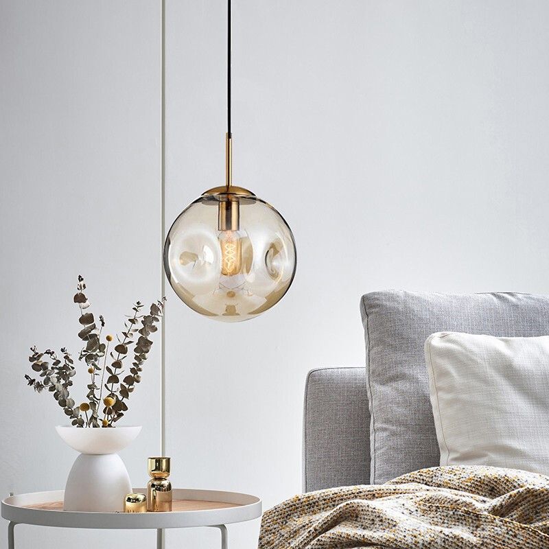 Kuiltjes glazen bol hanglamp postmodern messing 1-licht hangend licht voor slaapkamer