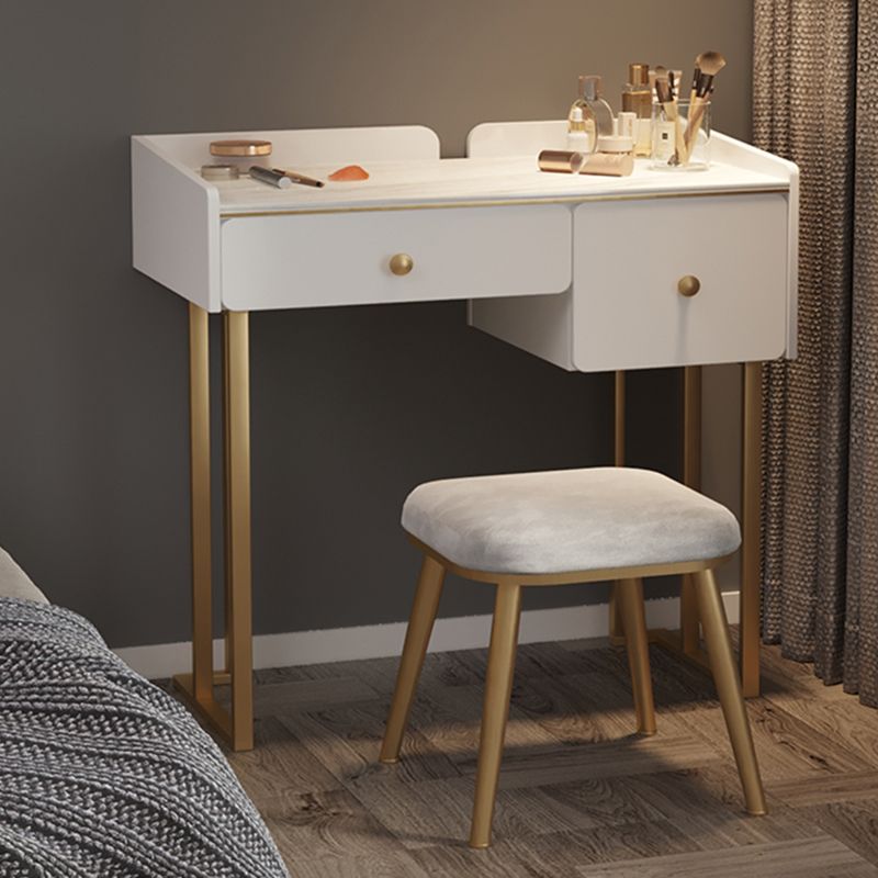 Luxurious 2 Storage Drawers Vanity Set with Padded Stool in White/Grey