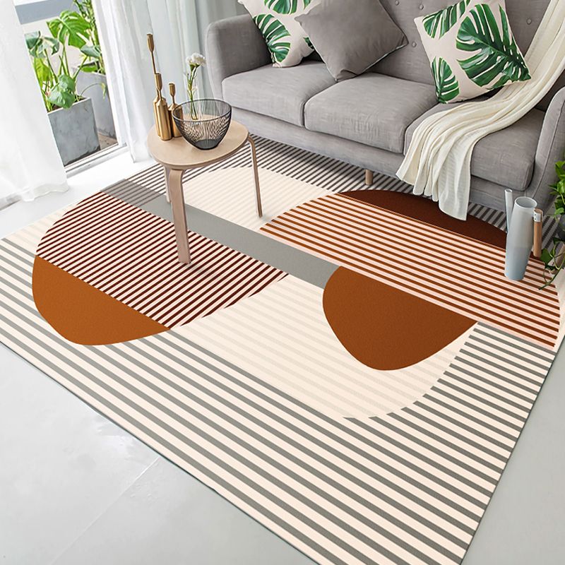 Contemporary Living Room Rug Yellow and Green Striped Pattern Rug Polyester Washable Anti-Slip Pet Friendly Area Rug