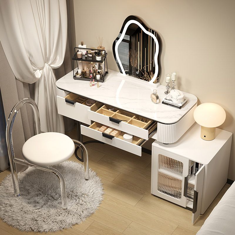 Contemporary Stone Top Vanity Table Set with Mirror and Stool Glam Slate Dressing Table