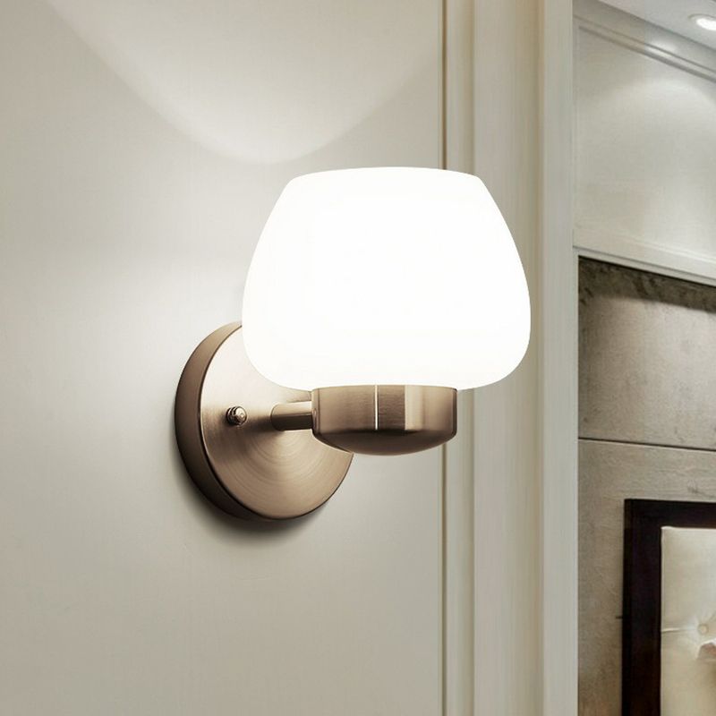 Matte White Glass Bud Shaped Wall Light Simple Style 1-Light Bedroom Wall Sconce in Nickel