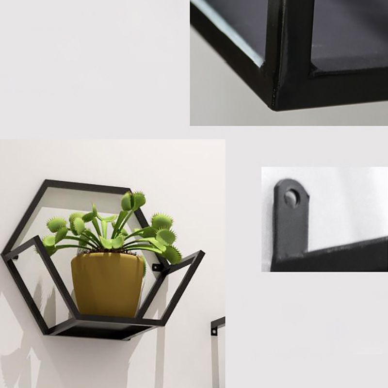 Closed Back Wall Mounted Book Shelf Metal Shelves Included Bookcase in Black