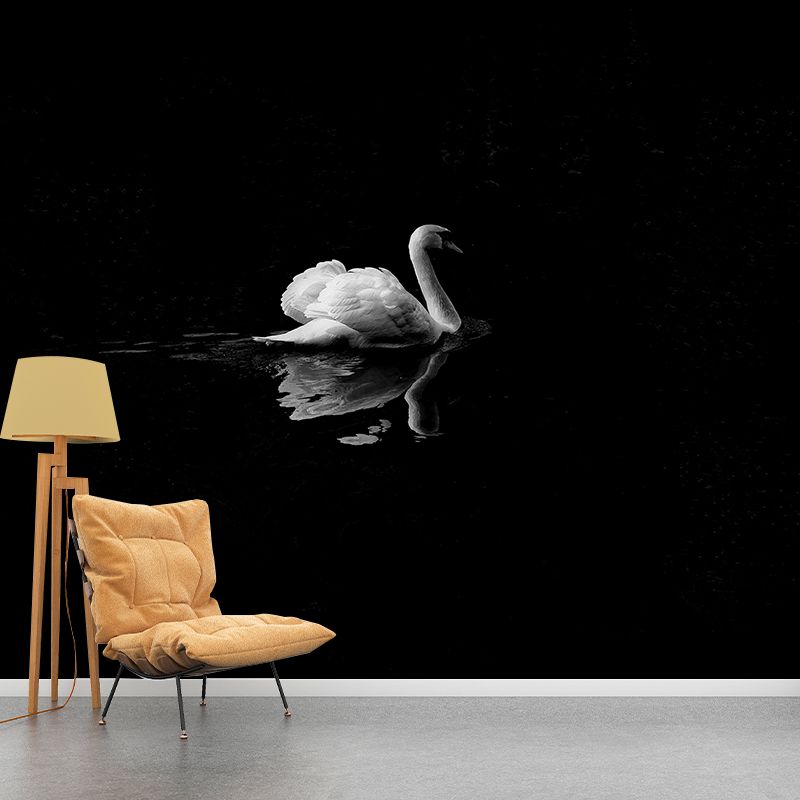 Customized White Swan Wall Mural Contemporary Photography for Living Room