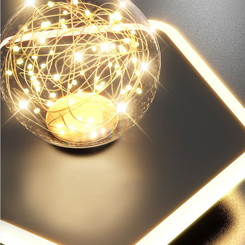 Stylish Modern Flush Mount Lamp Black Starry Ceiling Fixture with Ball Glass Shade for Hallway