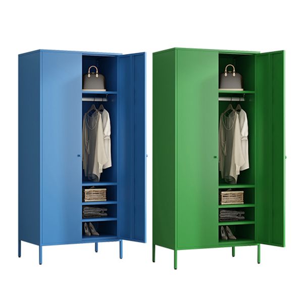 Contemporary Style Metal Wardrobe Adjustable Shelves Wardrobe Closet with Legs