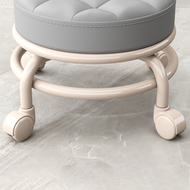 Stain Resistant Ottoman Solid PU Leather Tufted Round Ottoman with Wheels