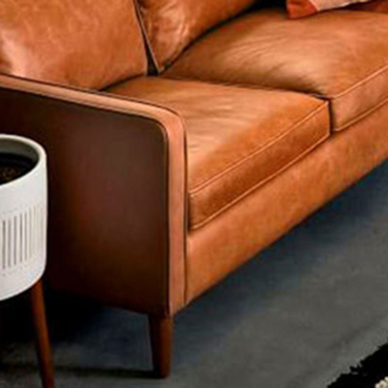Loose Back Square Arm Sofa Stationary Faux Leather Sofa with Cushions