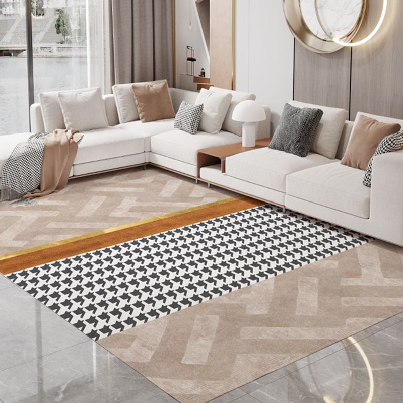 Contemporary Houndstooth Print Carpet Polyester Indoor Rug Non-Slip Backing Rug for Living Room