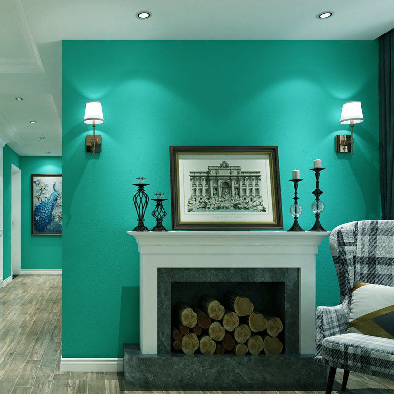 Peacock Green Plain Wallpaper Roll Waterproofing Minimalist Bedroom Wall Covering