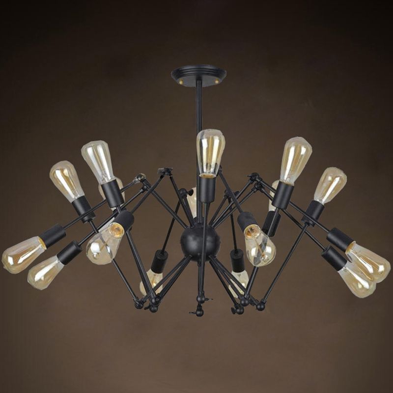 Black Retro Retro Industrial Chandelier Light Light Sala de estar de hierro forjado Multi Light Light