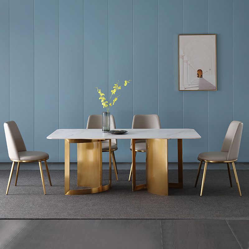 Glam White and Gold Dinette Set 1/4/5/7 Pieces Double Pedestal Dining Table Set