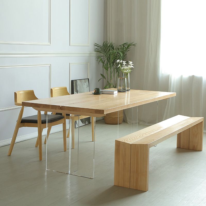 Natural Dining Table Rectangle Contemporary Style Solid Wood Dinner Table
