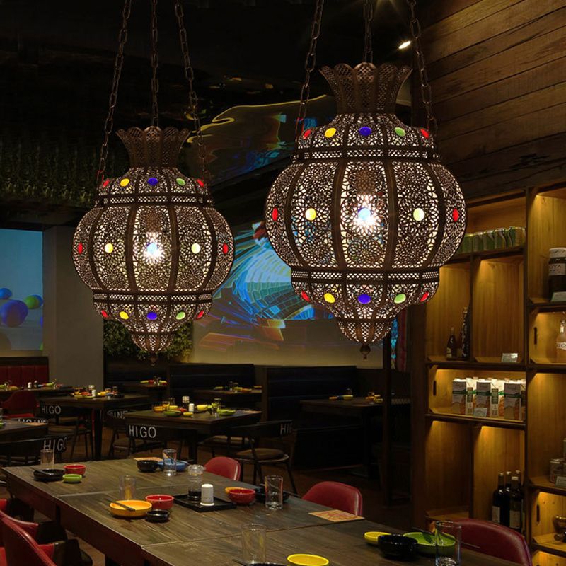 Oval Restaurant Ceiling Suspension Lamp Arabian Metal 1 Head Black Hanging Pendant Light