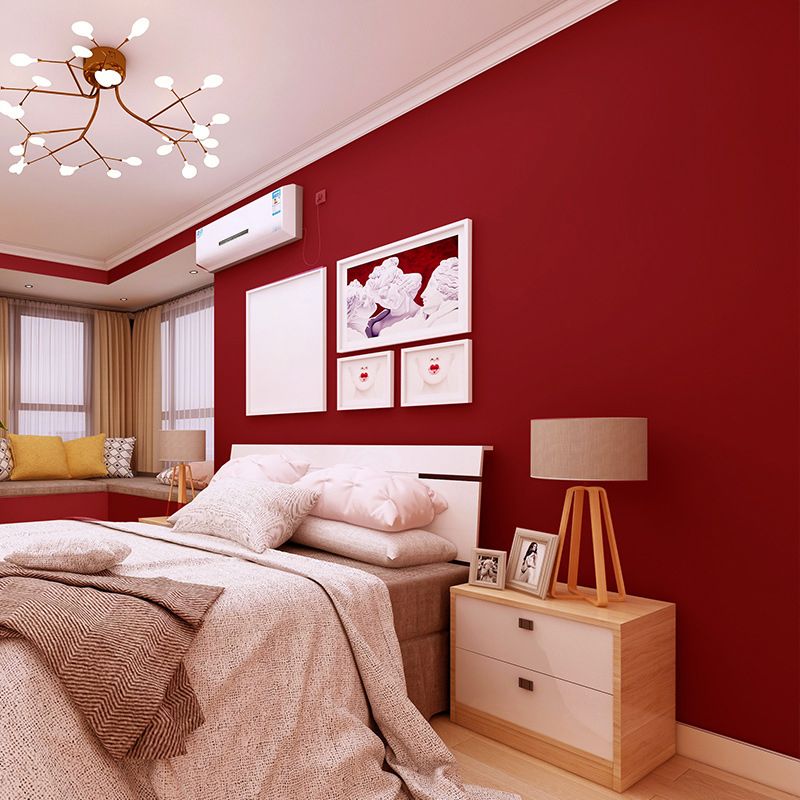 Minimalist Solid Color Wallpaper Roll Stain Resistant Wall Covering for Living Room