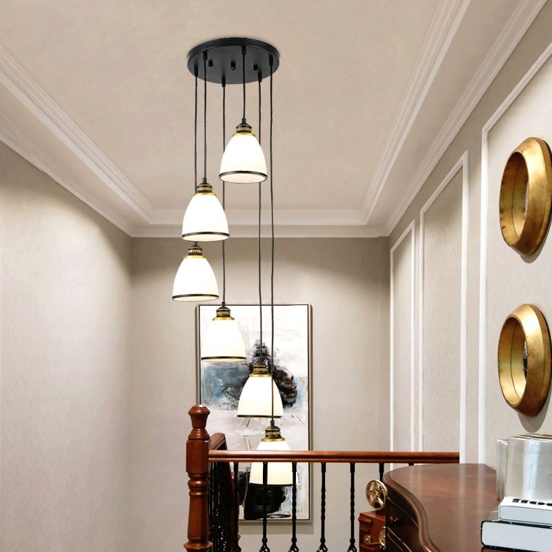 Duplex Cluster Pendant Light in Modern Luxury Style Wrought Iron Hanging Light with White Glass Shade