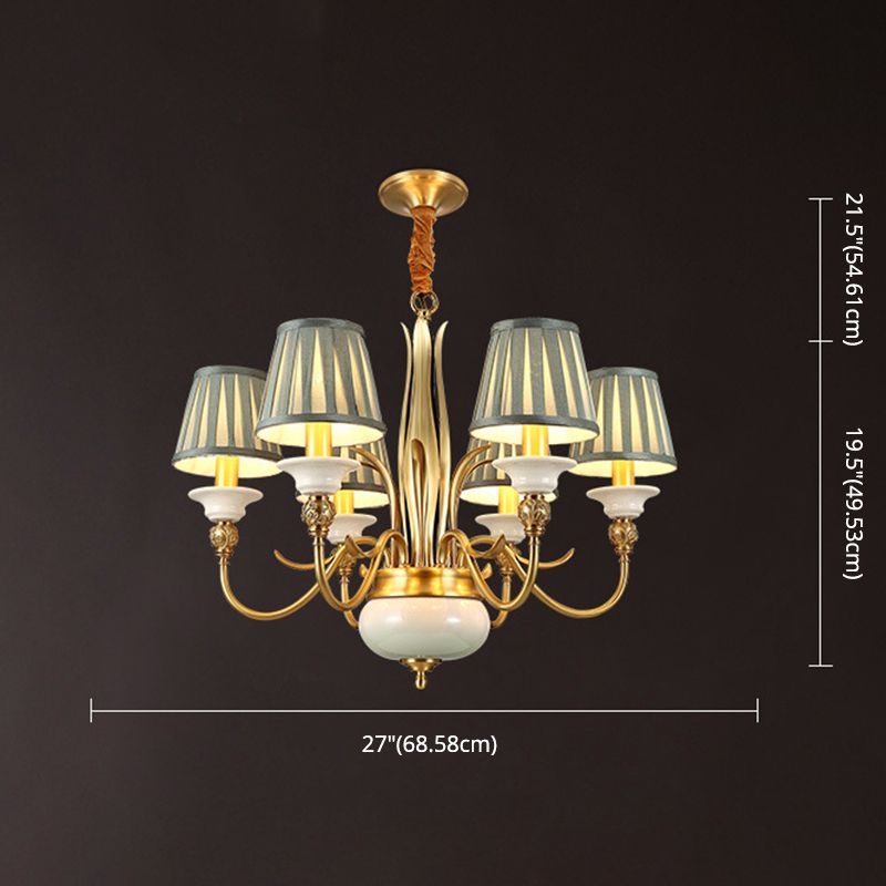 Cone Chandelier Light Fixture Traditional Pleated Fabric Shade Pendant Lighting for Restaurant