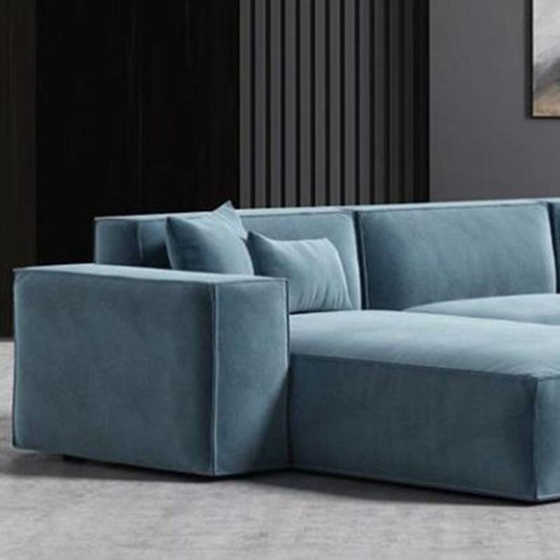 Square Arm Sectional Sofa Gray 4-seat Sofa & Chaise with 4 Pillows